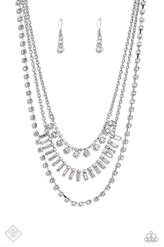 Dripping in Stardust - White Emerald Cut Gem Necklace Fashion Fix May 2023 Paparazzi N1675