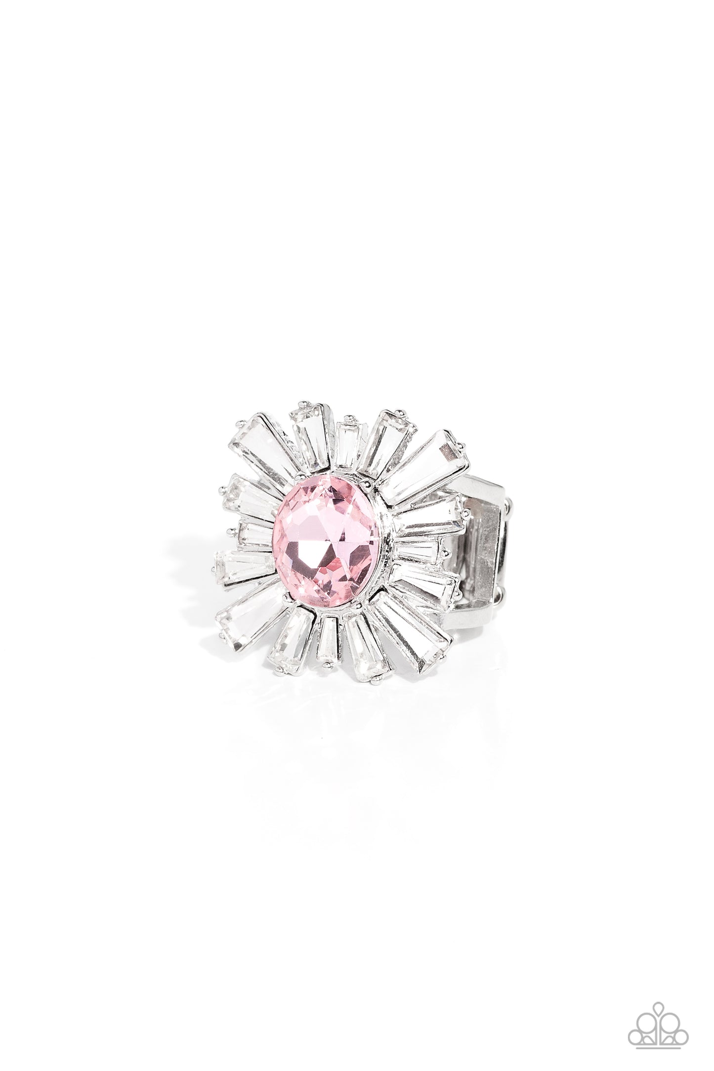 Starburst Season - Pink Centerpiece Gem White Rhinestone Ring R0538