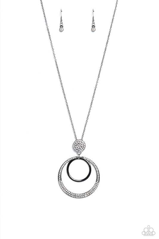 Spanish Sizzle - Black Gunmetal Rings White Rhinestone Necklace Paparazzi N1829