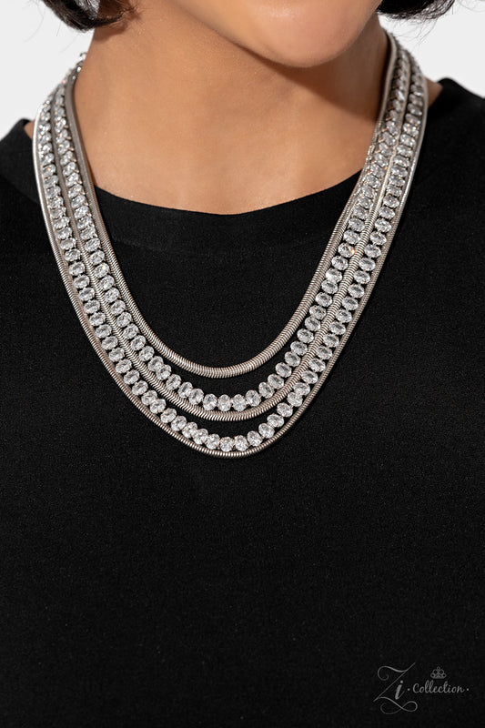 Tenacious - White Rhinestone Silver Snake Chain Zi Collection Necklace 2023 Paparazzi