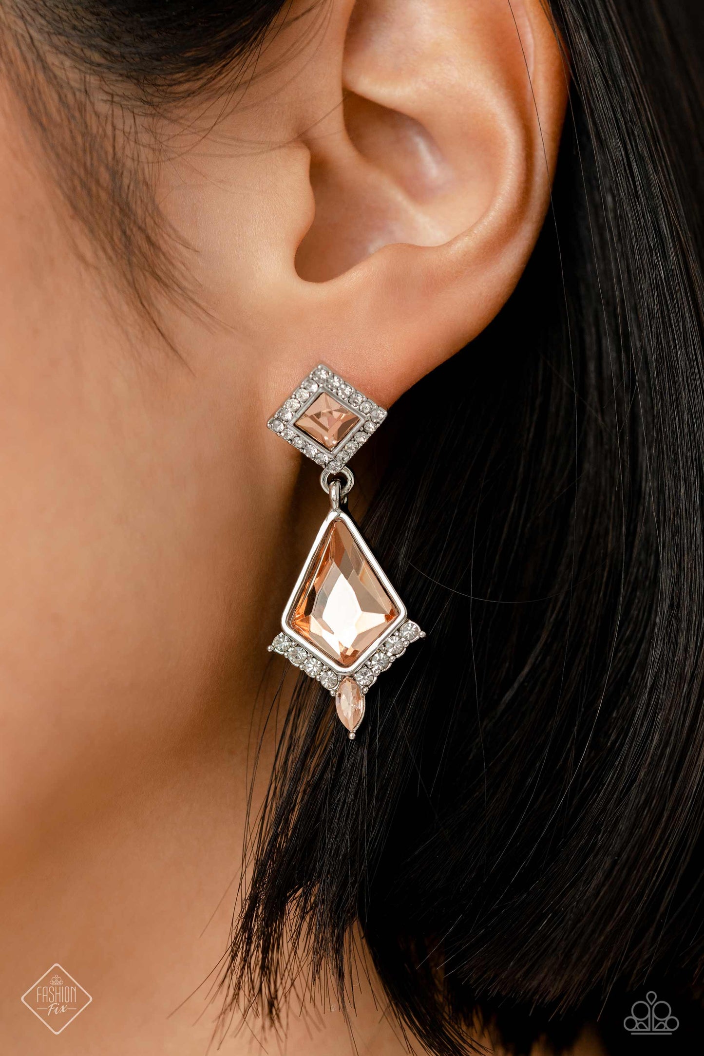 Dapper Display - Orange Peach Gem Earring Fashion Fix Fiercely 5th Avenue May 2023 Paparazzi E1466