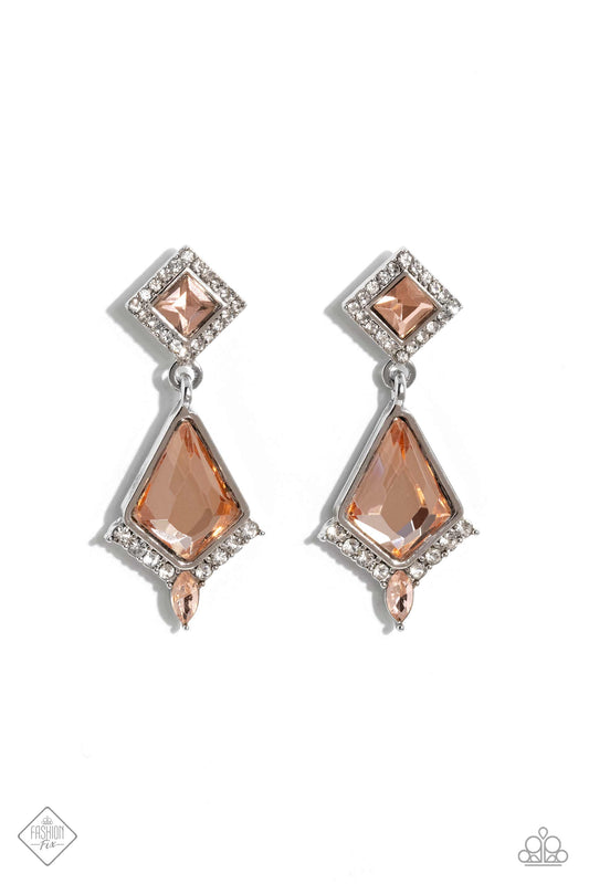 Dapper Display - Orange Peach Gem Earring Fashion Fix Fiercely 5th Avenue May 2023 Paparazzi E1466