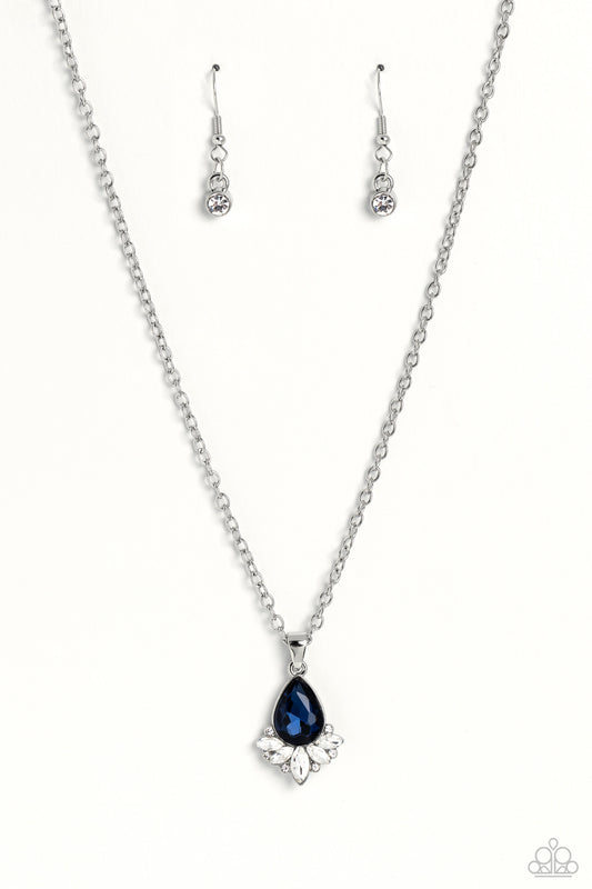Fancy Fringe - Blue Teardrop Gem & White Rhinestone Necklace Paparazzi N1934