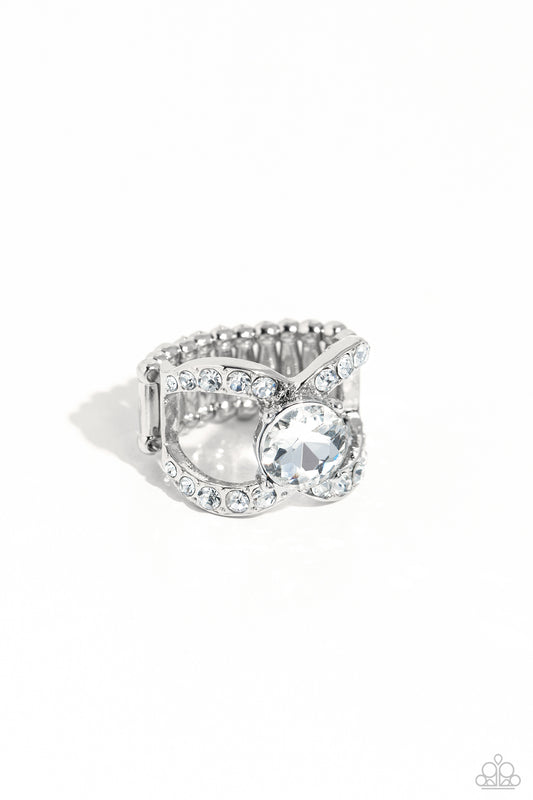 Bow Chicka Bow Wow - White Gem Bow Like Frame Ring Paparazzi R0227