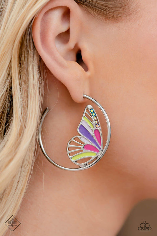 The FLIGHT of the Century - Multicolored Butterfly Hoop Earring Fashion Fix August 2023 Paparazzi E1476