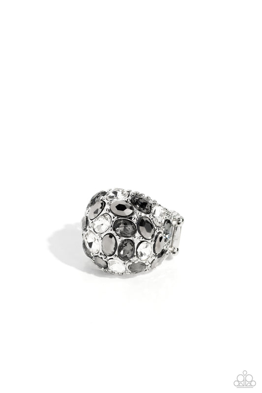 BLING Loud and Proud - Silver Smoky, White & Hematite Gem Ring Paparazzi R0543