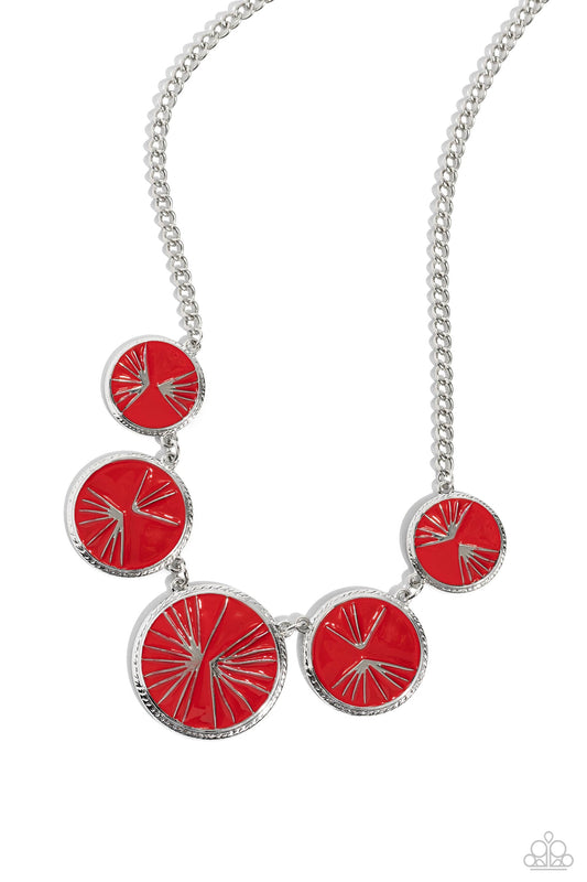 PALM Before the Storm - Red Silver Palm Necklace Paparazzi N1878