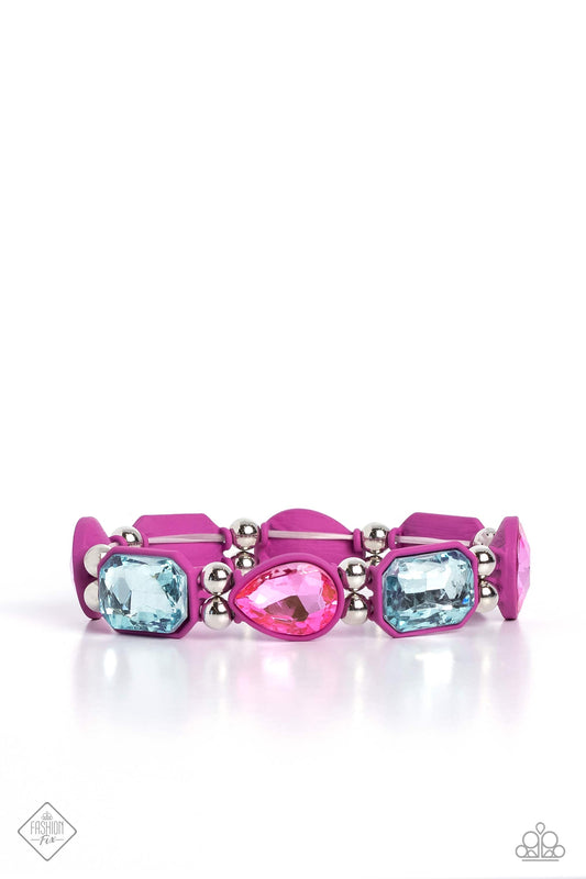 Transforming Taste - Pink & Blue Gem Stretch Bracelet Fashion Fix July 2023 Paparazzi B1153