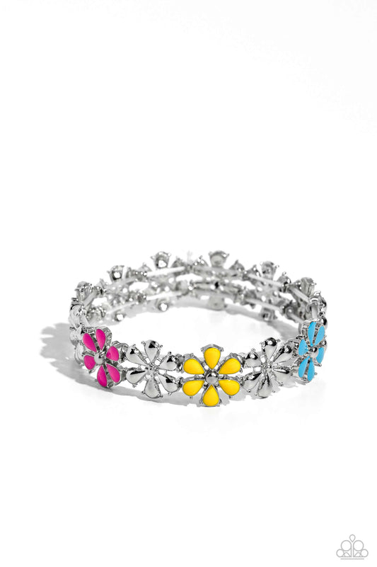Floral Fair - Multi Colored Hot Pink, Turquoise, Yellow, Purple & White Flower Bracelet Paparazzi B1234