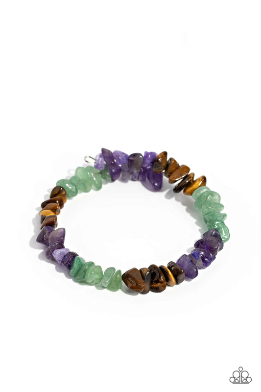 Sculpted Showcase - Purple Amethyst,  Tiger's Eye, Jade, Stone Coil Bracelet Paparazzi B1424