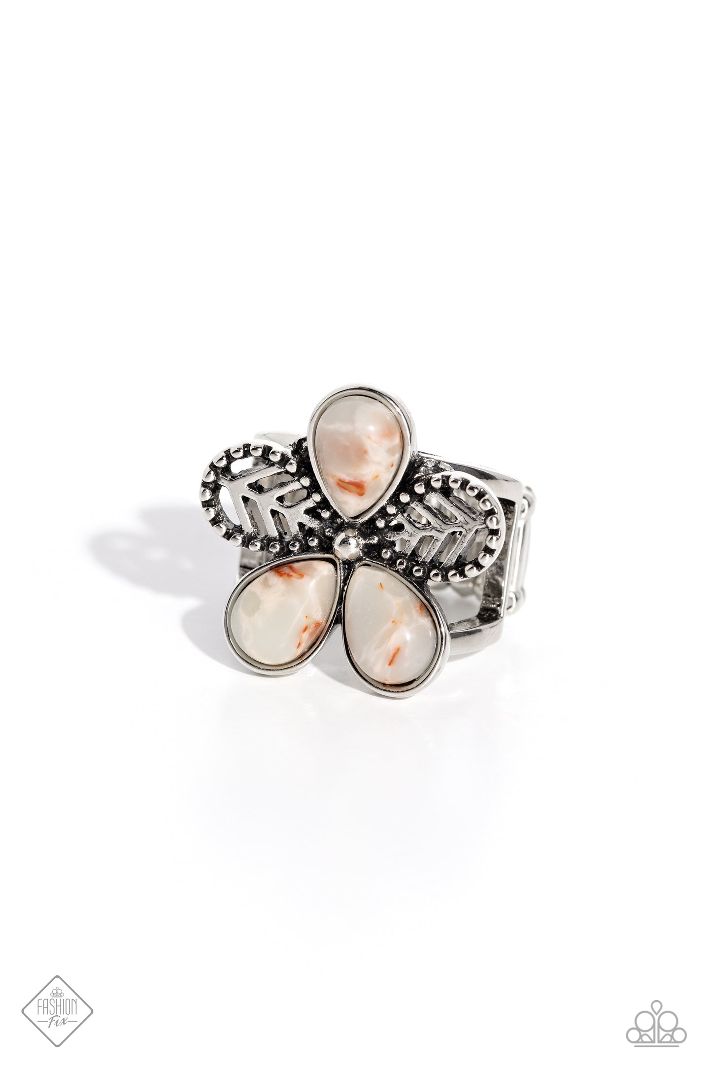 Free-Spirited Formal - Blue Marbled Stone Petal Ring Fashion Fix July 2023 Paparazzi R0500