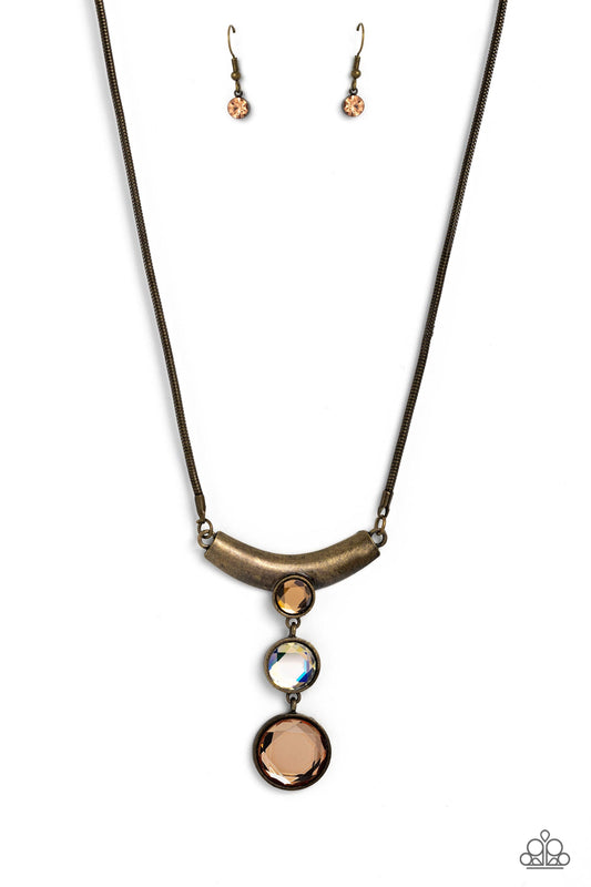 Paparazzi Alluring Andante - Brass & Iridescent, Aurum, Peach Gem Necklace N1876