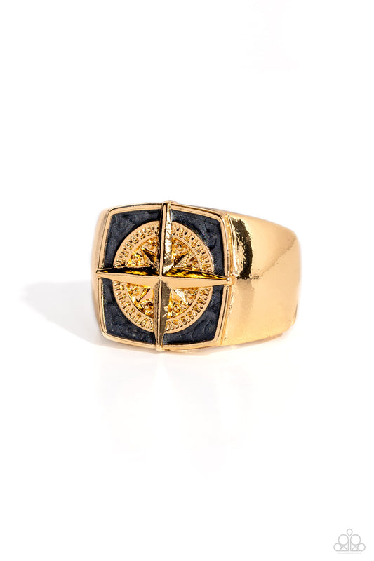 Adventure is Waiting - Gold Compass Design Men's Urban Ring Paparazzi R0621