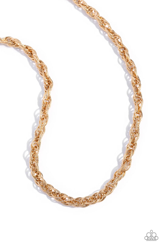 Braided Ballad - Gold Interconnected Braid Chain Necklace Paparazzi N2109