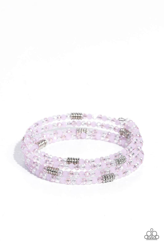 Dreamy Debut - Pink Cloudy, Clear & Silver Bead Coil Bracelet Paparazzi B1248