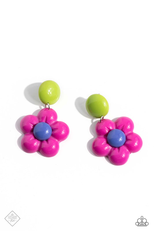 Poppin Posies - Pink Rose Violet Flower Earring Fashion Fix November 2023 Paparazzi E1775