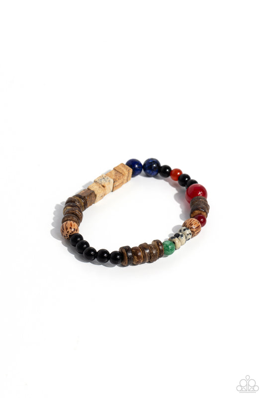 I WOOD Be So Lucky - Blue Glassy Stone, Acrylic, Wooden Urban Stretch Bracelet Paparazzi B1288