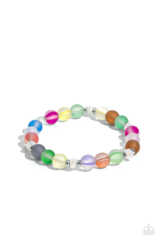 Mermaid Mirage - Multi Frosted Glassy Multicolored Bead Stretch Bracelet Paparazzi B1214