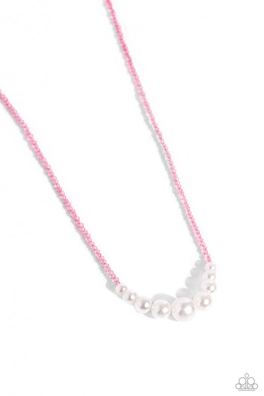White Collar Whimsy - Pink Glassy & White Pearl Bead Necklace Paparazzi N2086