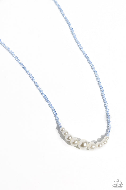 White Collar Whimsy - Blue White Pearl Bead Necklace Paparazzi N1779