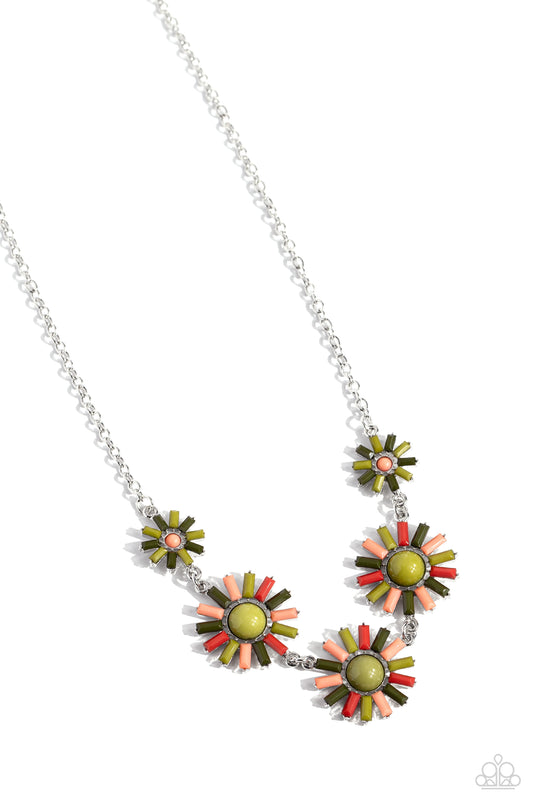 SUN and Fancy Free - Green Olive, Leek, Peach Pink, Burnt Sienna Sun Burst Style Necklace Paparazzi N1971