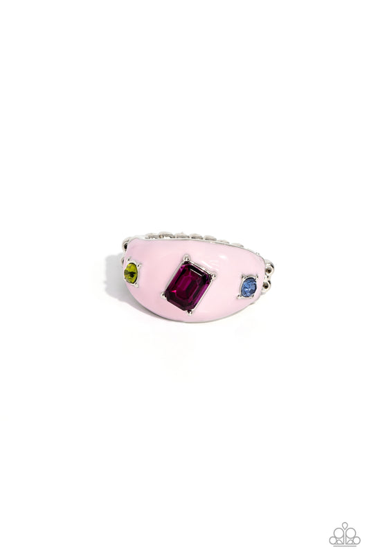 Blinding Behavior - Pink Metal With Fuchsia, Kohlrabi & Blue Gem Ring Paparazzi R0504