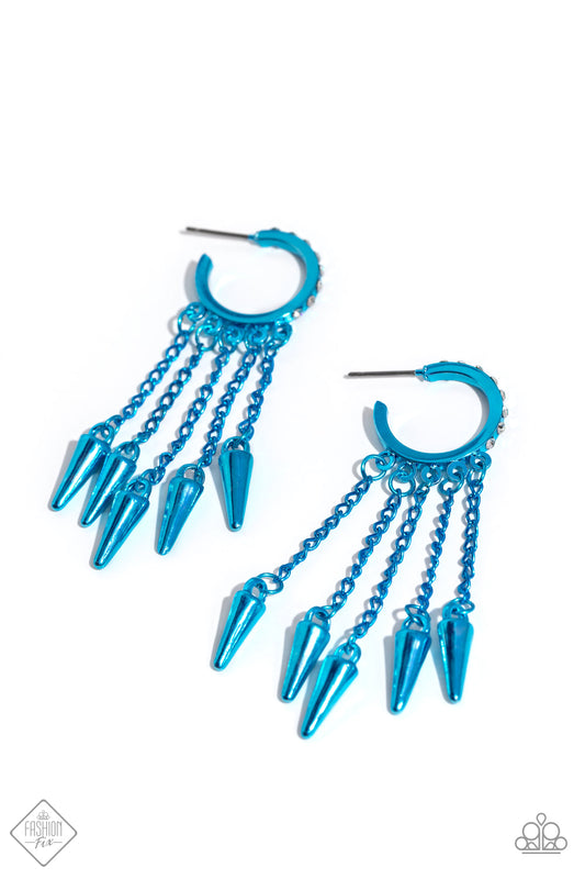 Piquant Punk - Blue Metal 3/4 Inch Hoop Earring Fashion Fix December 2023 Paparazzi E1782