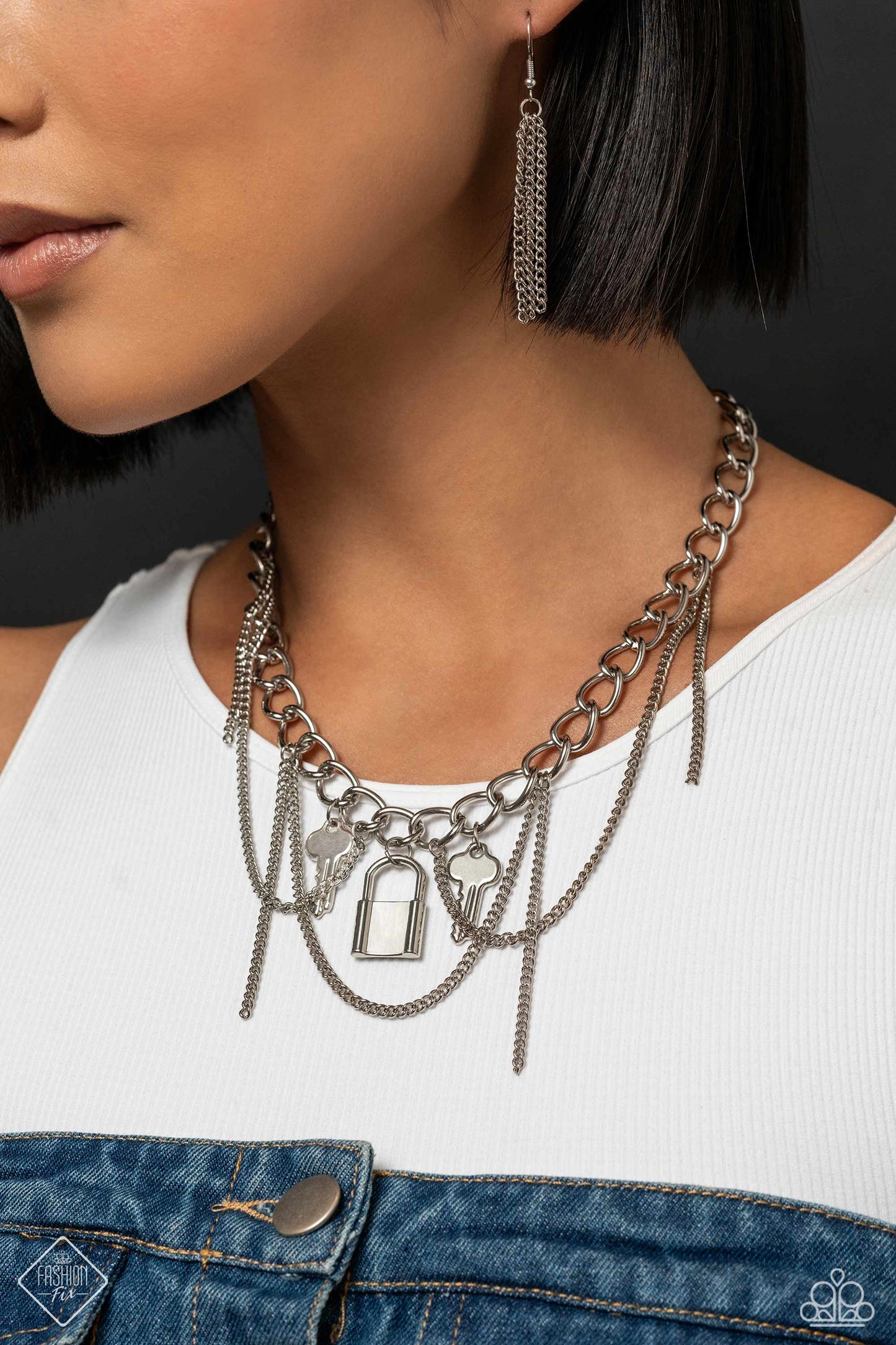 Against the LOCK - Silver Chain, Key & Lock Necklace Fashion Fix January 2024 Paparazzi N2056