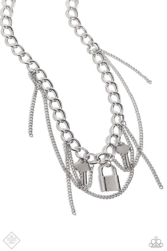 Against the LOCK - Silver Chain, Key & Lock Necklace Fashion Fix January 2024 Paparazzi N2056