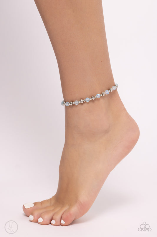 DEW or Die - Blue Reflective Bead Silver Accent Anklet Paparazzi B1500