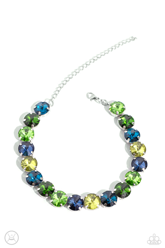 Paparazzi Alluring A-Lister - Green & Blue Gem Silver Choker Necklace N3024