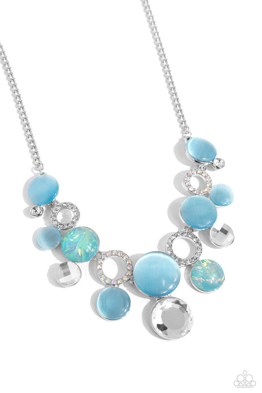 Corporate Color - Blue Cat's Eye Stone, Iridescent & White Rhinestone Necklace Paparazzi N2170