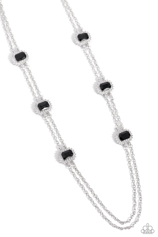 Pocketful of Sunshine - Black Emerald Gem, White Rhinestone Silver Chain Necklace Paparazzi N3023