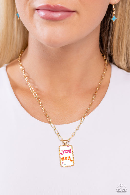 Yes You Can - Gold Pendant "you can" Inspirational Necklace Paparazzi N3027
