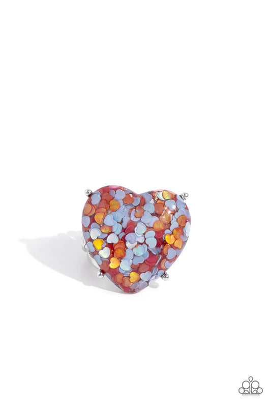 Patterned Promenade - Red, Blue Hearts Iridescent Pattern Heart Ring Paparazzi R0253