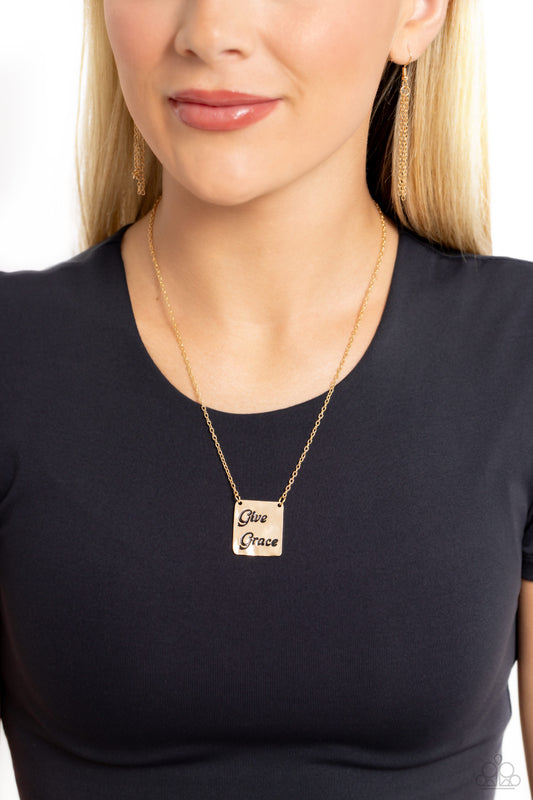 Give Grace - Gold "Give Grace" Inspirational Faith Necklace Paparazzi N3001