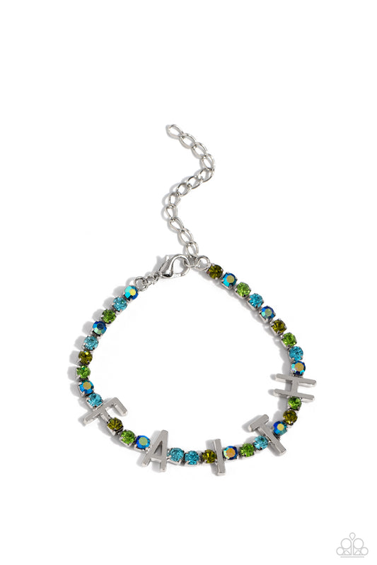 In Good Faith - Multi Colored Rhinestone "Faith" Inspirational Bracelet Paparazzi B1372