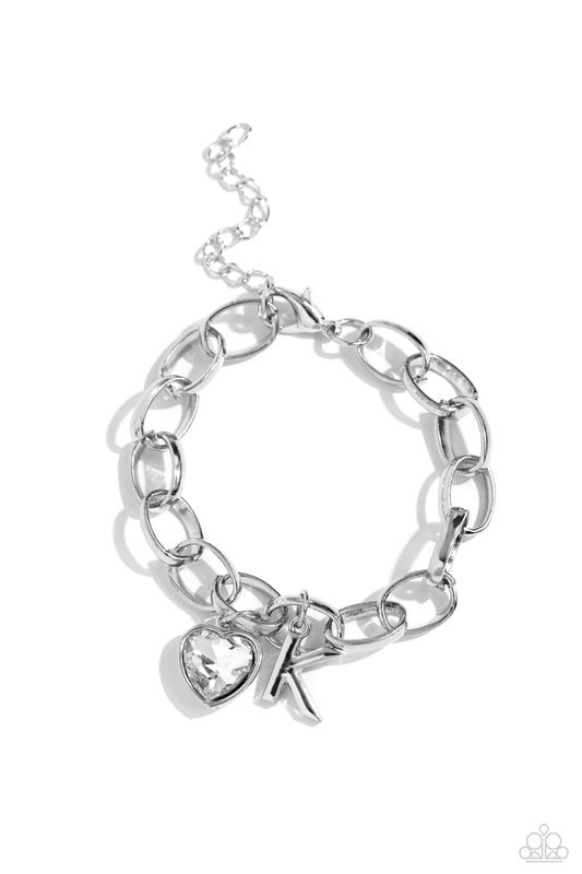 Guess Now Its INITIAL - White - K Initial White Heart Bracelet Paparazzi B1341