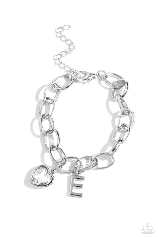 Guess Now Its INITIAL - White - E Initial White Heart Bracelet Paparazzi B1354