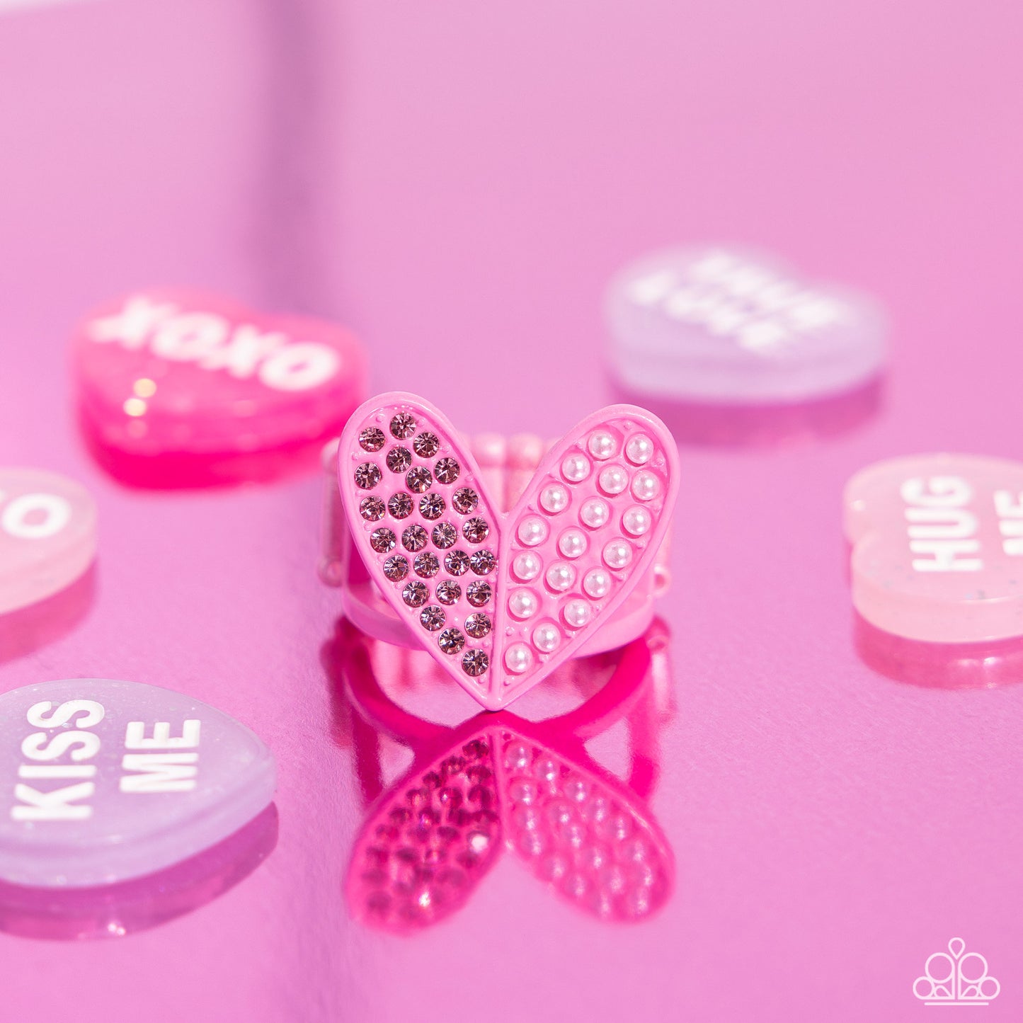 Hometown Heart - Pink Metal & Rose Rhinestone Heart Ring Paparazzi R0644