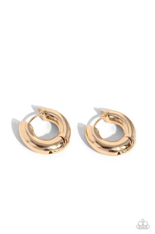 Textured Theme - Gold 1/2 Inch Hinged Hoop Earring Paparazzi E1902