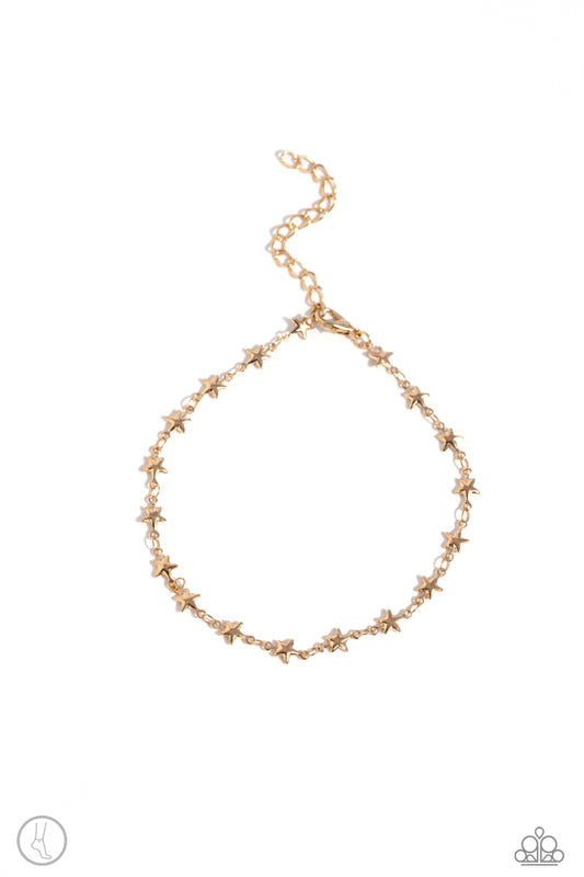 Starry Swing Dance - Gold Star Dainty Anklet Paparazzi B1540