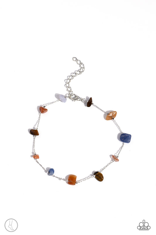 Gemstone Grace - Multi Colored & Tiger's Eye Stone Silver Chain Anklet Paparazzi B1539