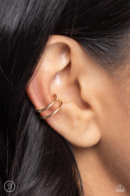 Metallic Moment - Gold Thin Bar Ear Cuff Earring Paparazzi E1872