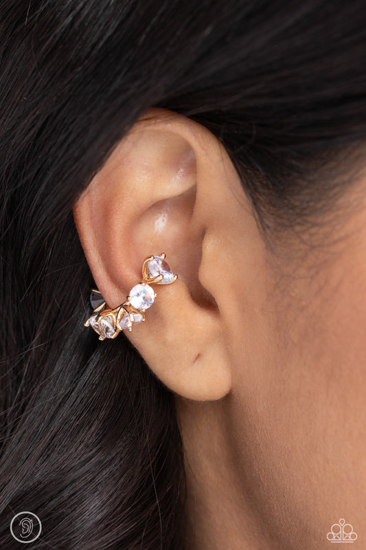 Breathtaking Blend White Gem Gold Fitting Ear Cuff Earring Paparazzi E1871