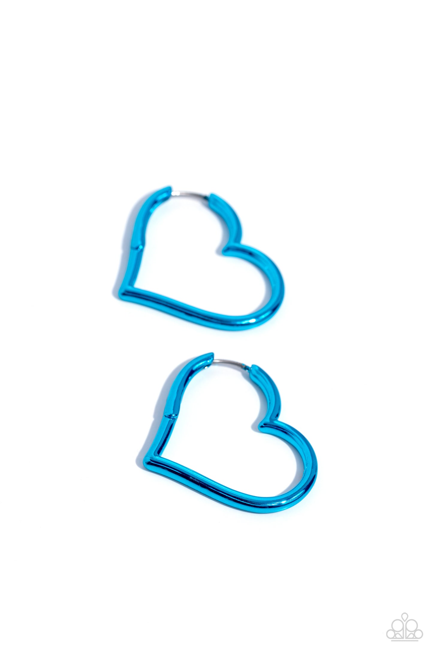 Loving Legend - Blue - Electric Blue 1 1/2 Inch Hoop Heart Hinge Earring Paparazzi E1870
