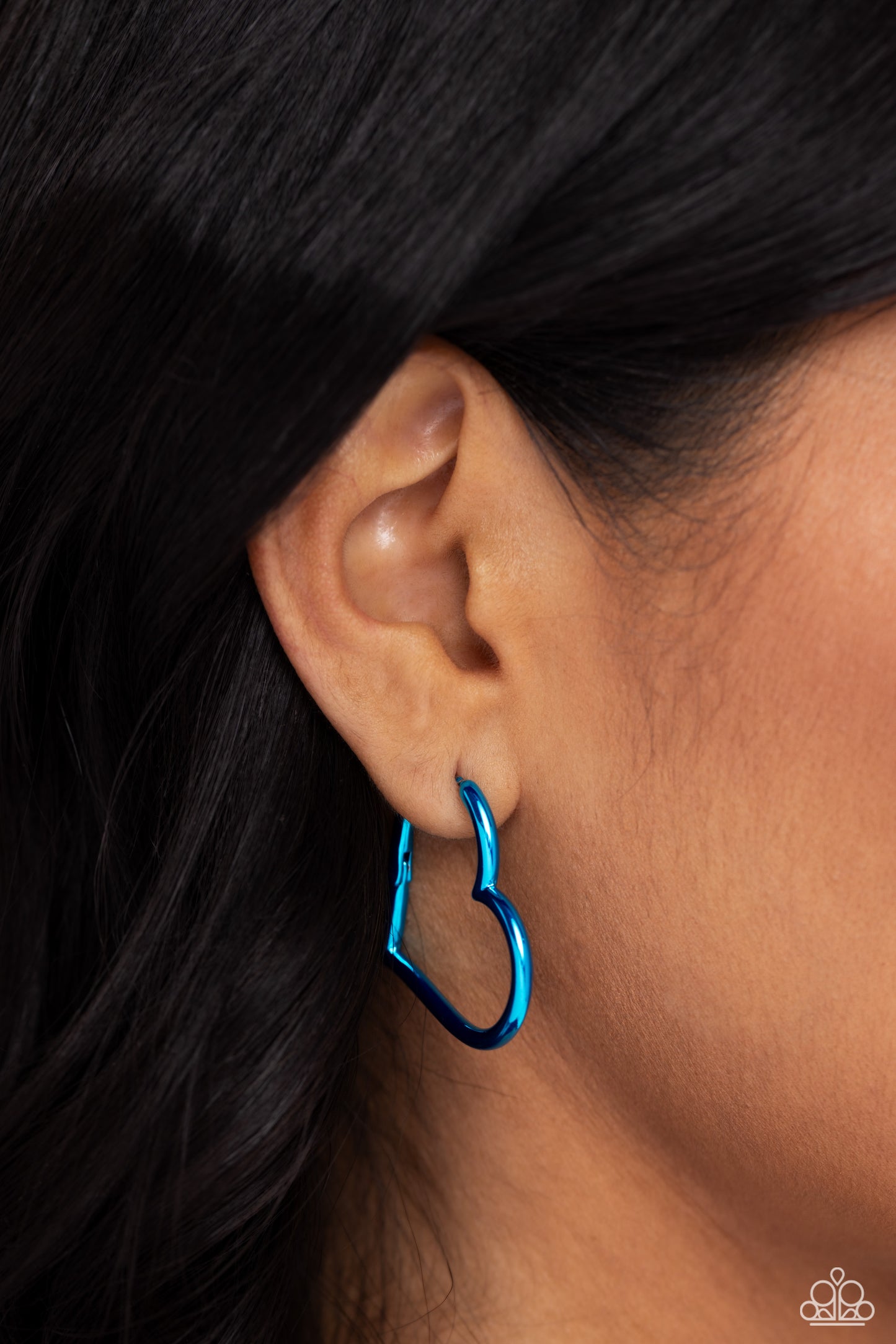 Loving Legend - Blue - Electric Blue 1 1/2 Inch Hoop Heart Hinge Earring Paparazzi E1870