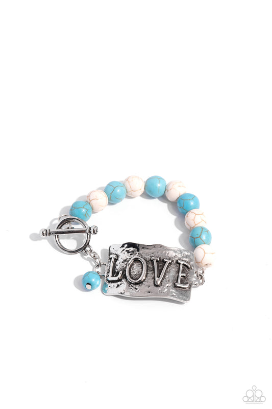 Lovely Stones - Multi Colored Turquoise & White Stone Inspirational "LOVE" Bracelet Paparazzi B1501