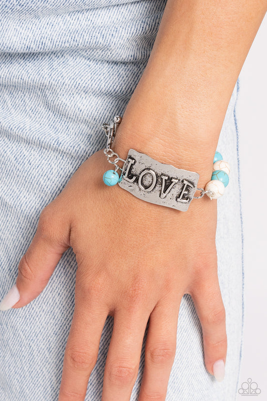 Lovely Stones - Multi Colored Turquoise & White Stone Inspirational "LOVE" Bracelet Paparazzi B1501