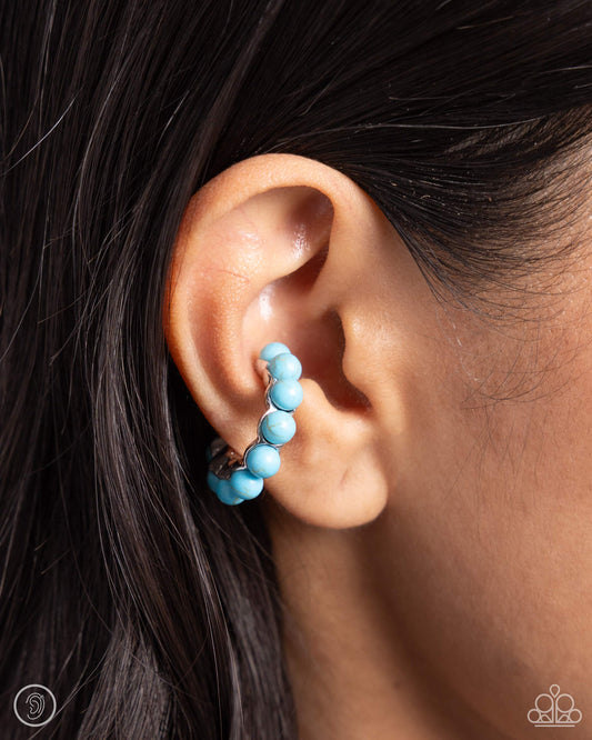 Southwestern Spiral - Blue Turquoise Stone Ear Cuff Earring Santa Fe Style Paparazzi E1861
